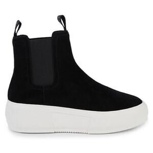 J/Slides Cora Platform Chelsea Sneaker Pull-On Suede Boot Chunky Sole Black Shoe
